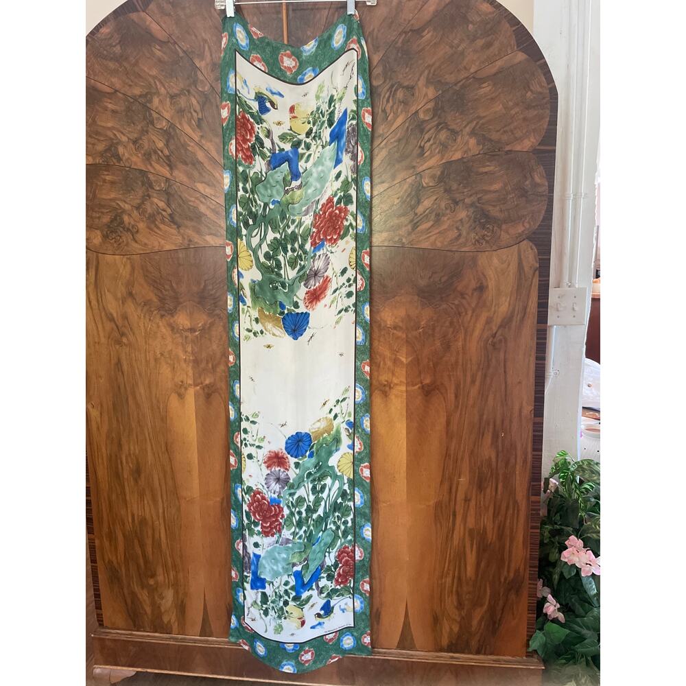 METROPOLITAN MUSEUM of ART Oblong Printed Silk Scarf Hummingbird Bird Floral